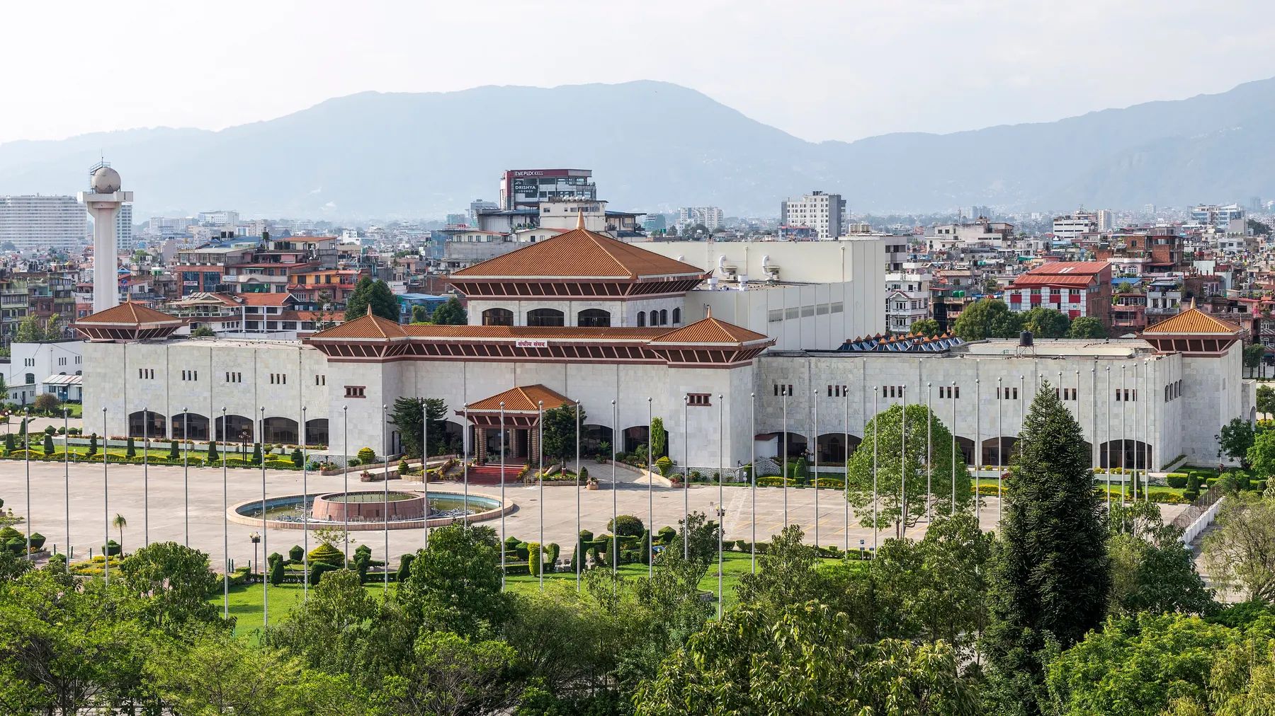 Parliament House in New Baneshwor, with Kathmandu and the hills beyond, photographed in June 2025