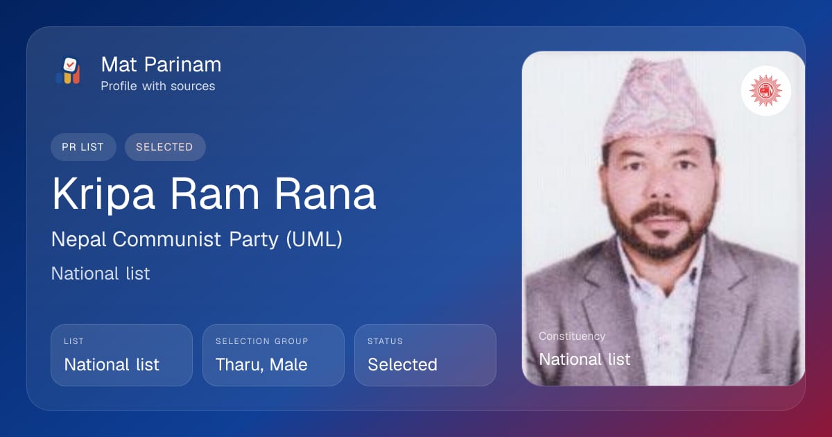 Kriparam Rana | Nepal MP Profile, National list | Mat Parinam