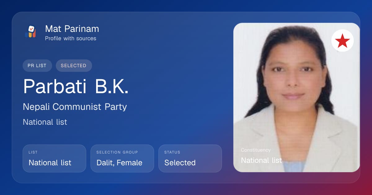 Parbati B. K. | Nepal MP Profile, National list | Mat Parinam