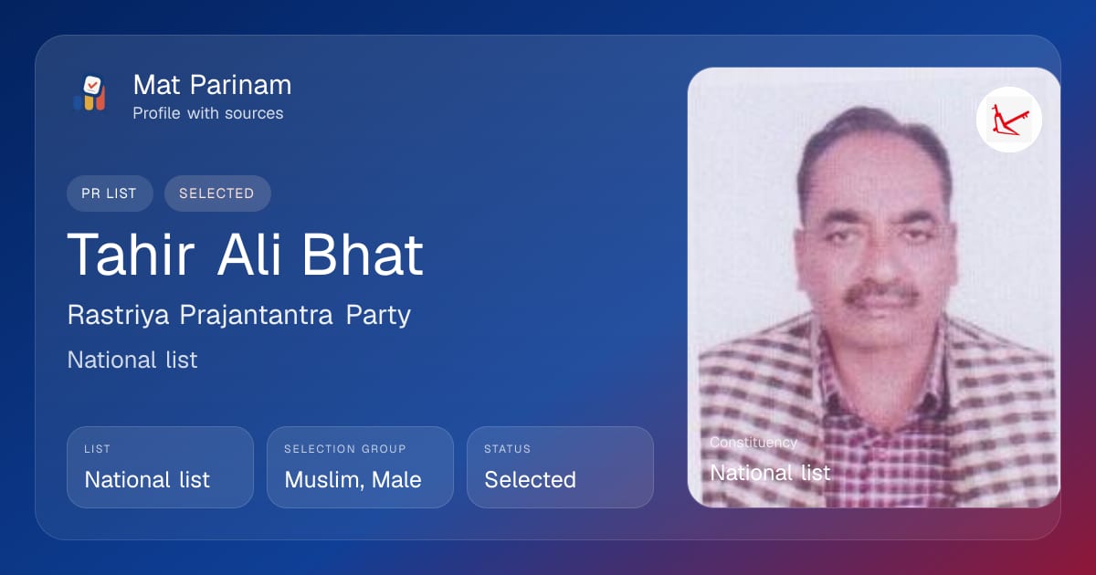 Tahir Ali Bhat | Nepal MP Profile, National list | Mat Parinam